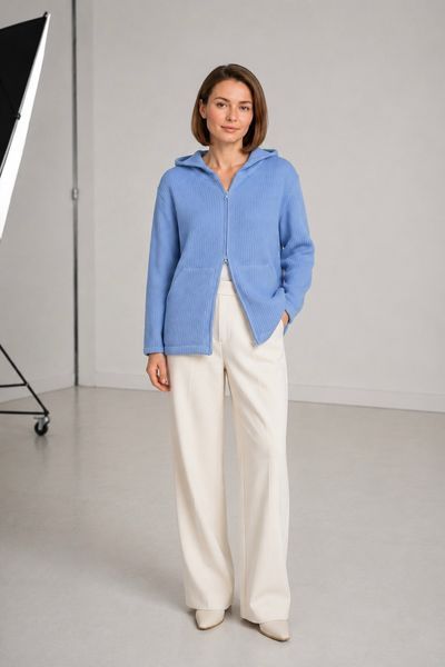 Cotton cardigan with a hood. Light blue 42-46