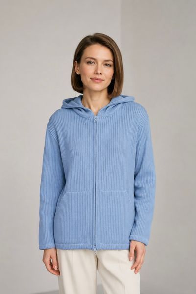 Cotton cardigan with a hood. Light blue 42-46