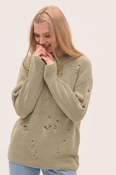 Women's eco-sweater with holes. Color: Olive