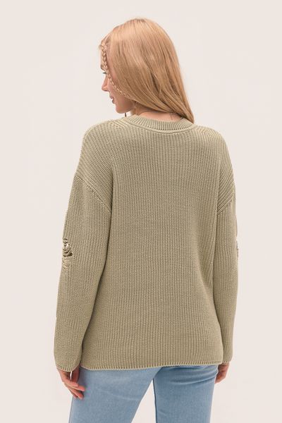 Women's eco-sweater with holes. Color: Olive