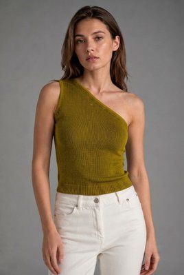 One-shoulder cotton top. Olive 46-50