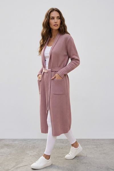 Long classic women&rsquo;s cardigan. Dark powder 42-46