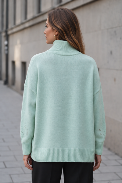 Loose-Fit Openwork Knit Sweater. Mint