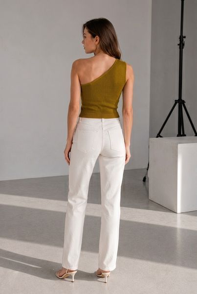 One-shoulder cotton top. Olive 46-50