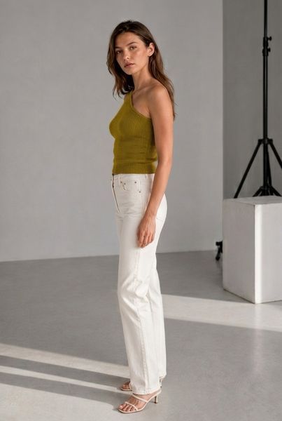 One-shoulder cotton top. Olive 46-50