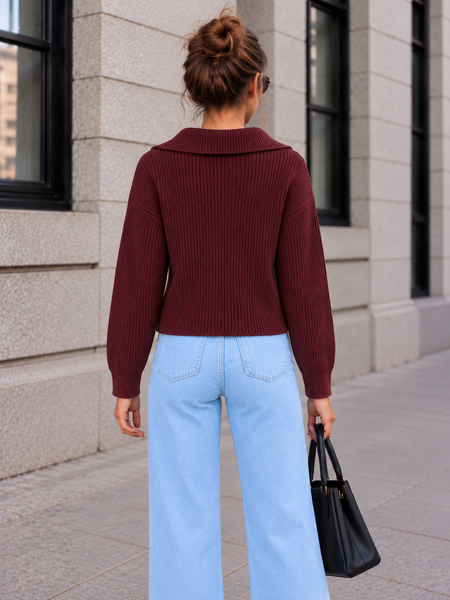 Zip-neck sweater. Burgundy 42-44