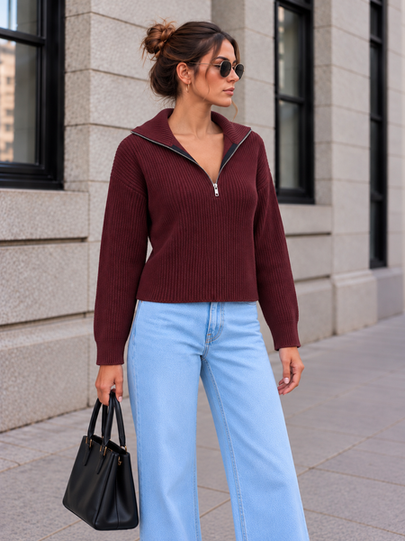 Zip-neck sweater. Burgundy 42-44