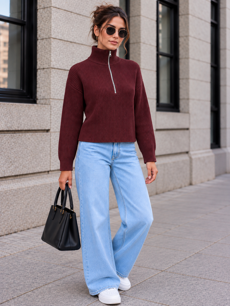 Zip-neck sweater. Burgundy 42-44