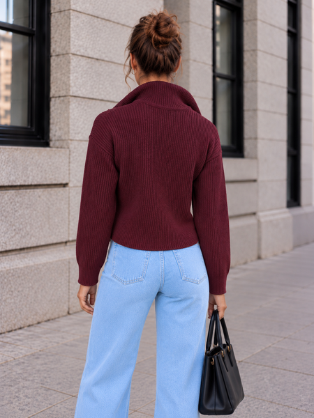 Zip-neck sweater. Burgundy 42-44