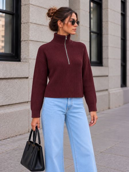 Zip-neck sweater. Burgundy 42-44