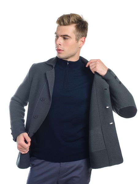 High collar zip jumper. Color: Dark blue