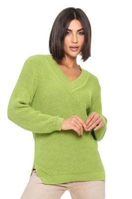 Women's cotton V-neck sweater. Color: Light green