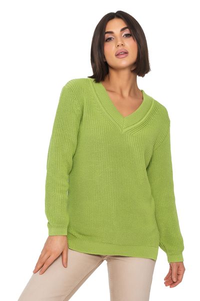 Women's cotton V-neck sweater. Color: Light green