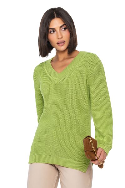 Women's cotton V-neck sweater. Color: Light green