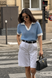 Women's knitted two-tone polo jumper. Light Blue