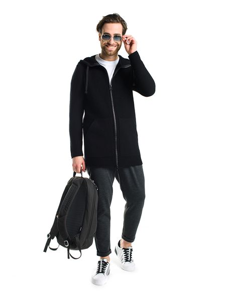 Knitted cardigan with a hood. Color: Black