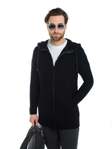 Knitted cardigan with a hood. Color: Black