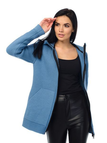 Cropped knit cardigan. Color: Jeans