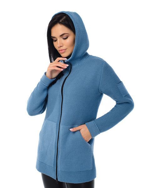 Cropped knit cardigan. Color: Jeans