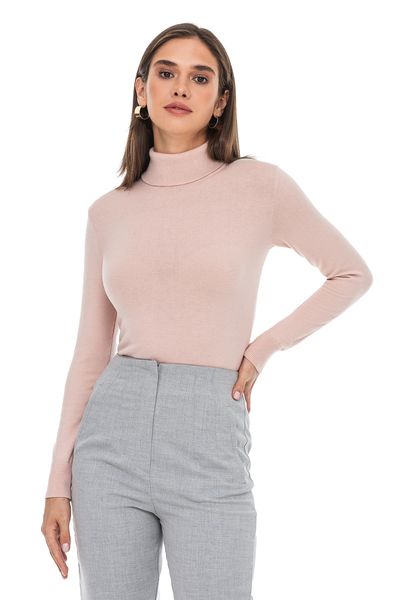 Women's cashmere and viscose turtleneck. Color: Powder