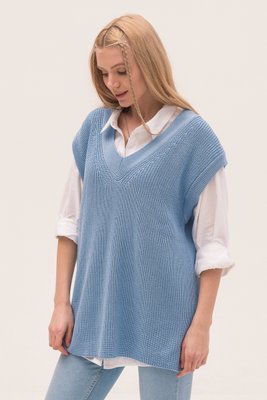 Long women's eco-vest. Color: Light blue