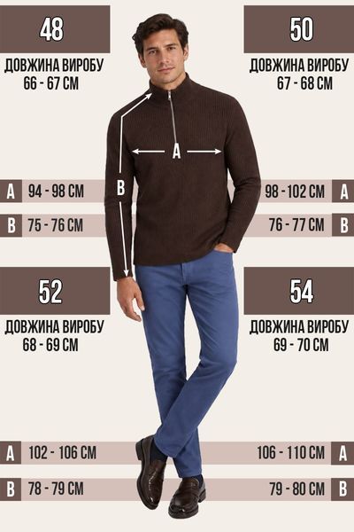 Чоловічий джемпер &ldquo;Quarter zip&rdquo; на блискавці з коміром-стійкою. Коричневий 48 333 фото