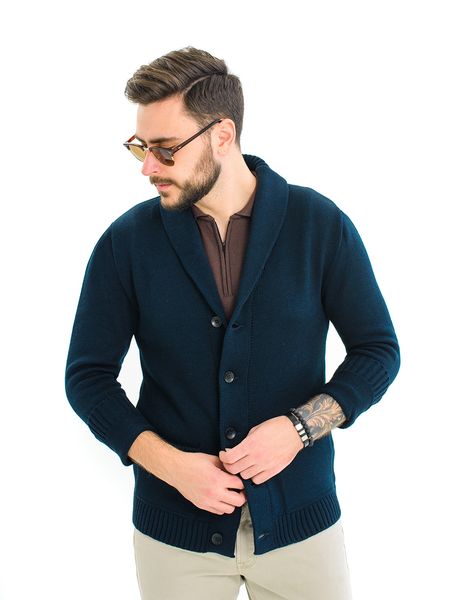 Warm male cardigan. Color: Dark blue