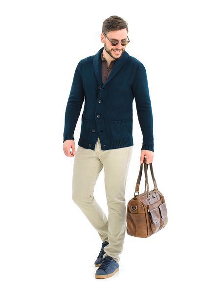 Warm male cardigan. Color: Dark blue