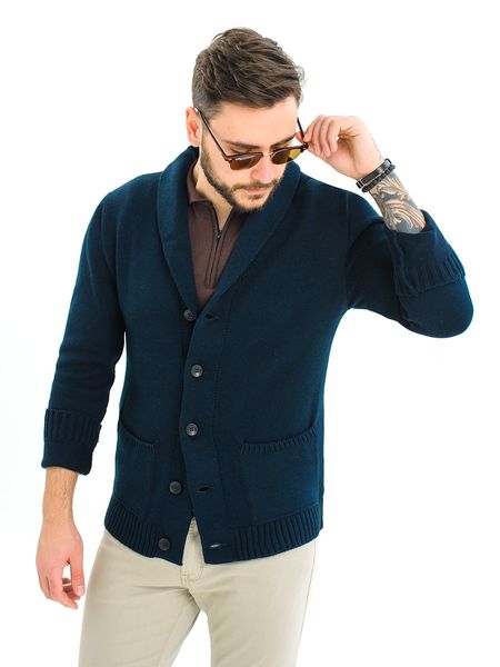 Warm male cardigan. Color: Dark blue