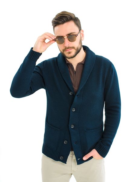 Warm male cardigan. Color: Dark blue