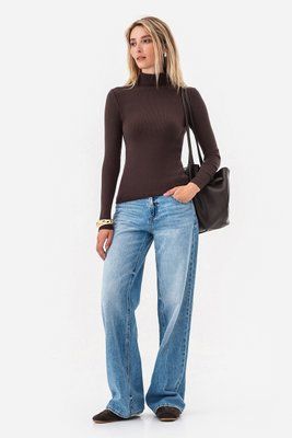 Эластичная водолазка из вискозы и шелка rayon. Коричневый 42-44 580 фото