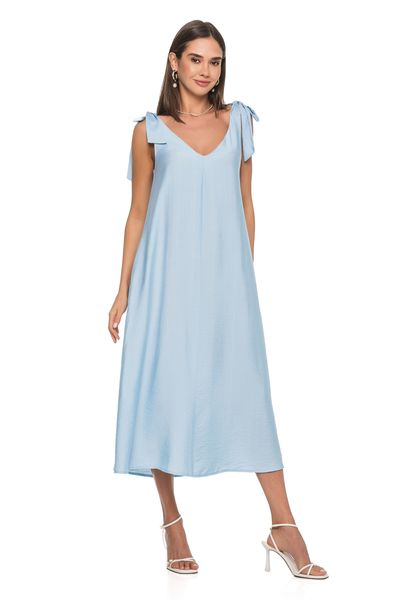 Light elegant dress with creative straps. Color: Lite Blue