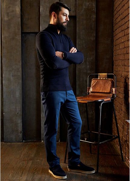 Men's elastic zip-up sweater. Color: Dark blue