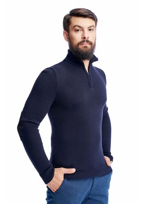 Чоловічий еластичний светр з коміром на блискавці. Колір: Темно синій 384 фото